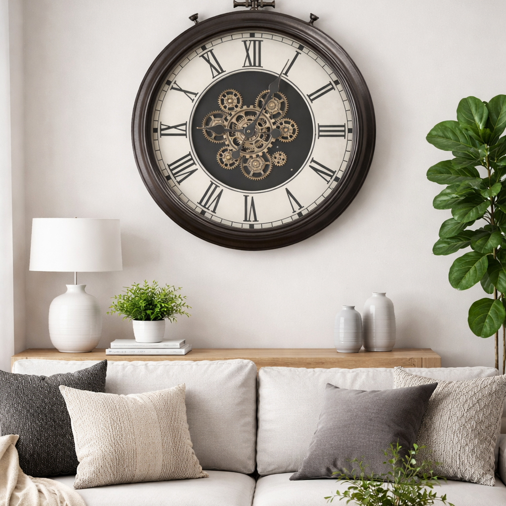 Antique bronze pocket watch working cog wall clock with cream face