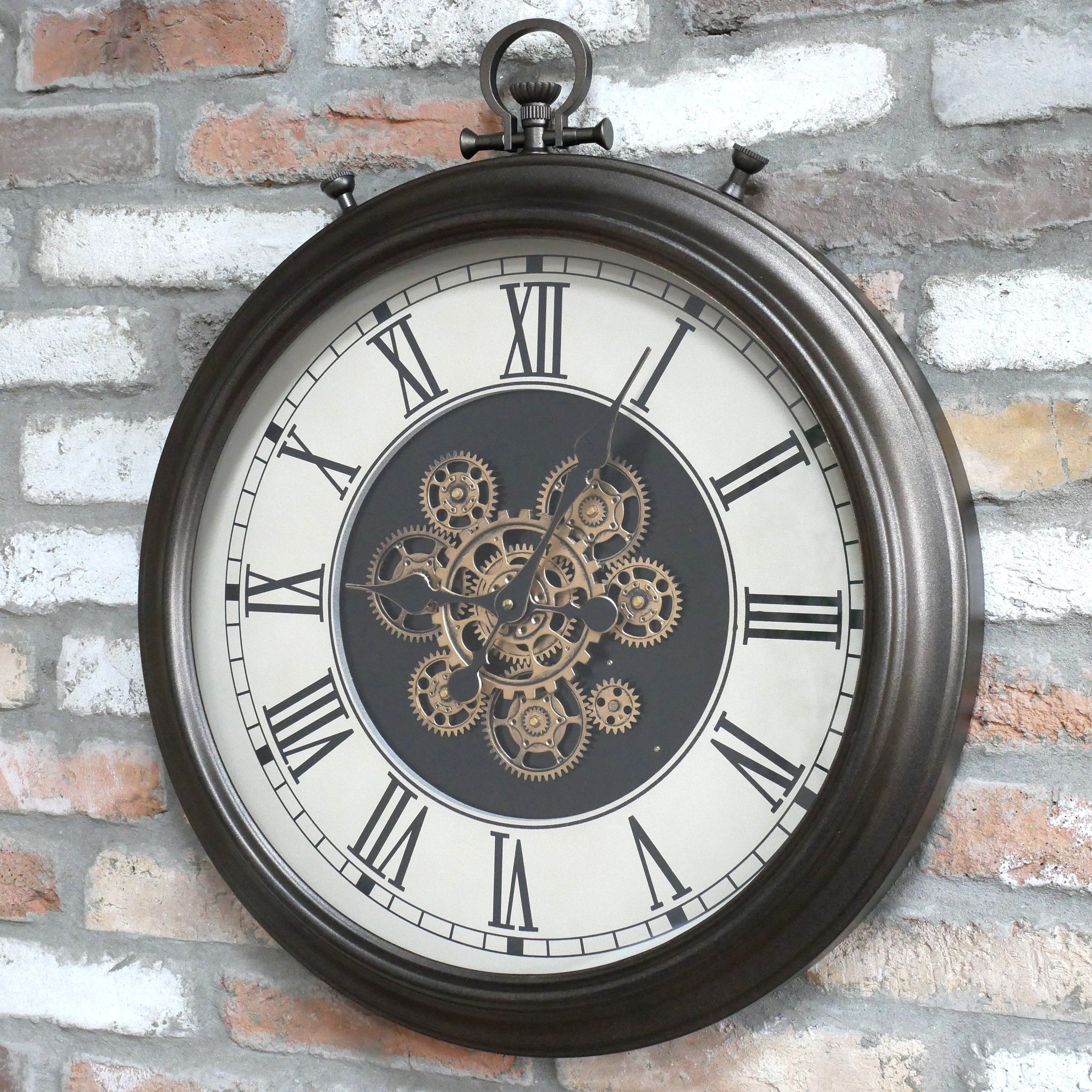 Antique bronze pocket watch working cog wall clock with cream face