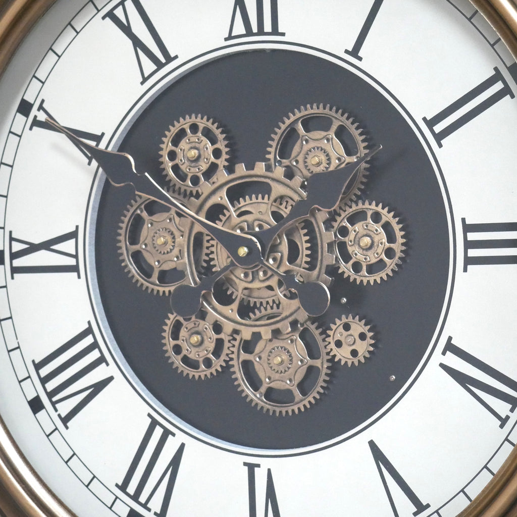 Brass pocket watch working cog wall clock with cream face