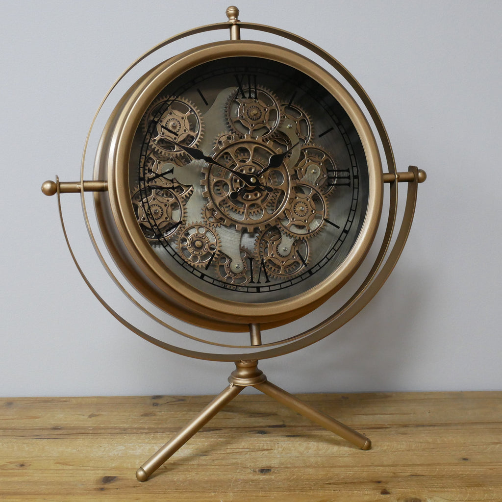 Large gold gyroscope working cog mantel clock