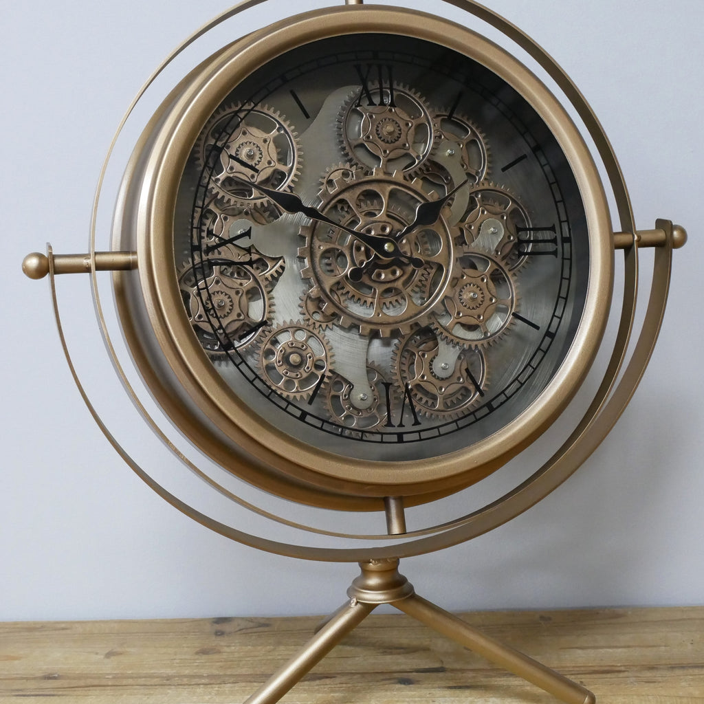 Large gold gyroscope working cog mantel clock