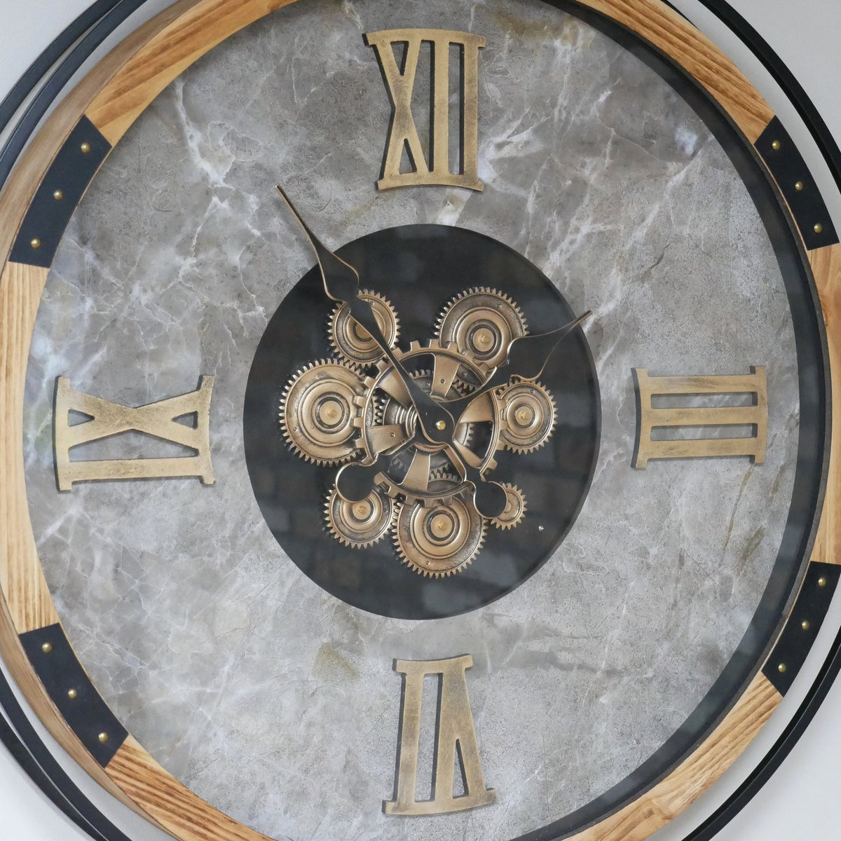 Extra-large pocket watch working cog wall clock with marble-effect face