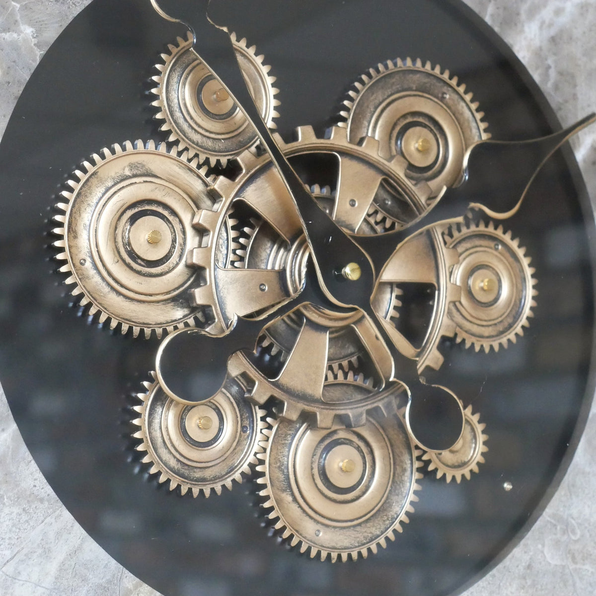 Extra-large pocket watch working cog wall clock with marble-effect face