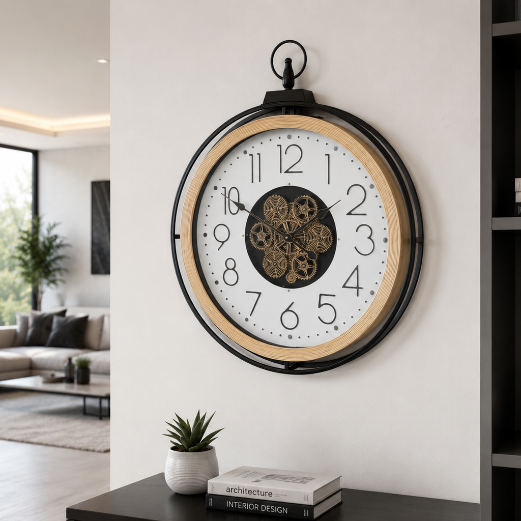 Large pocket watch working cog wall clock with white face
