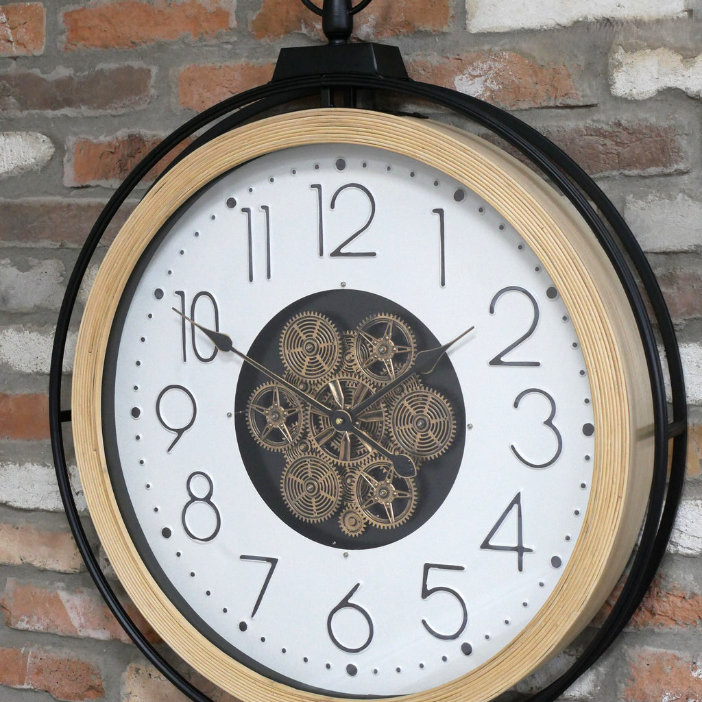 Large pocket watch working cog wall clock with white face