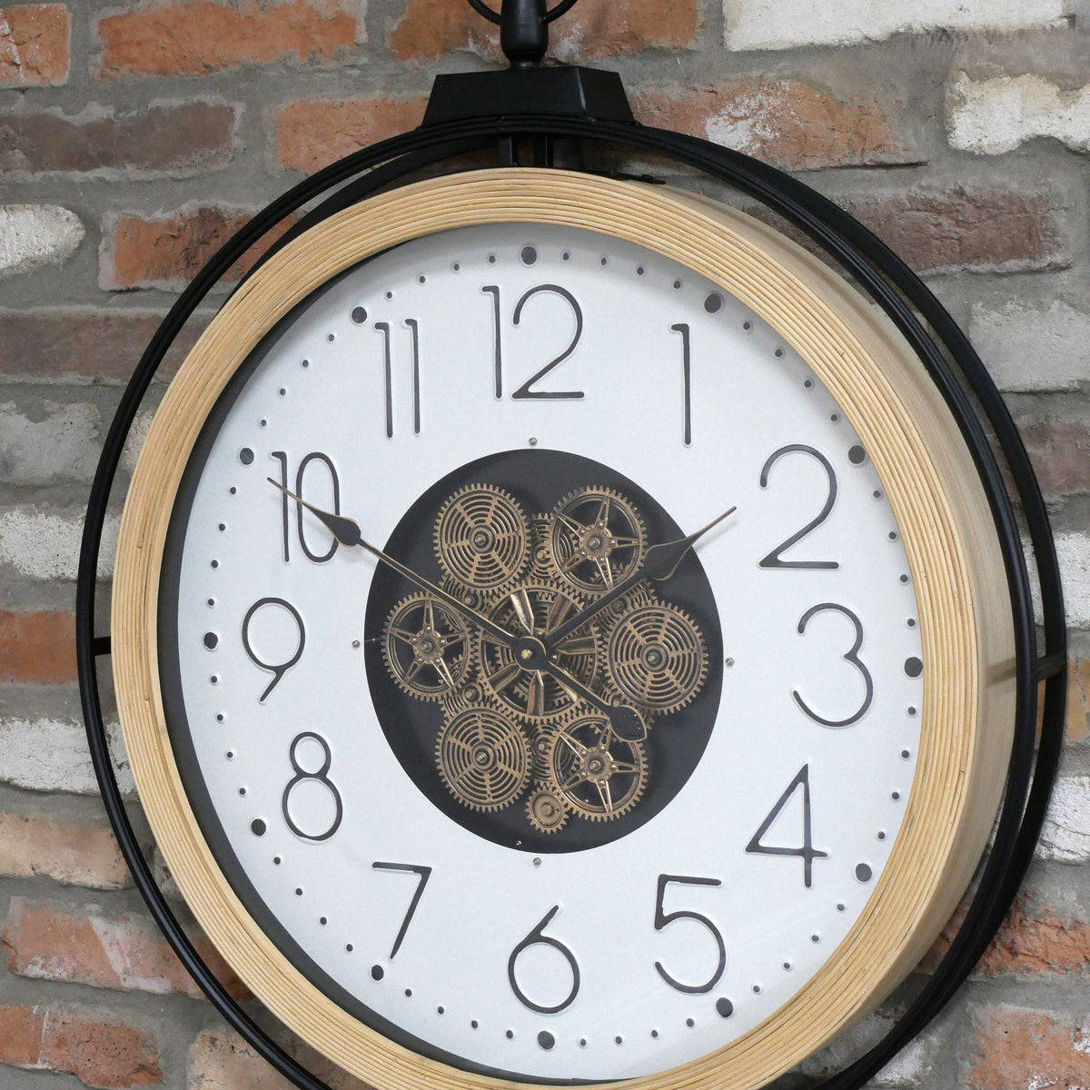 Large pocket watch working cog wall clock with white face