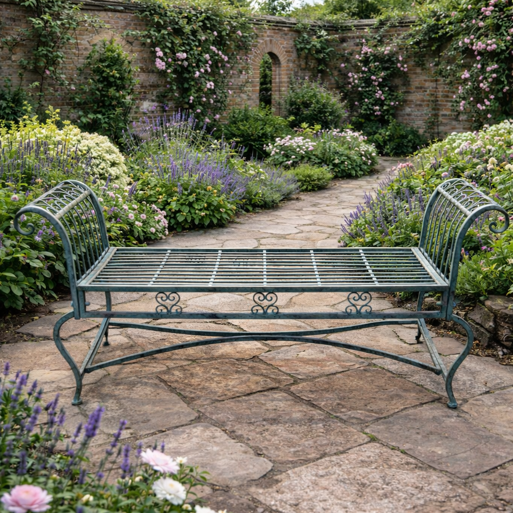 Kelmscott Scroll-End Backless Garden Bench