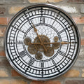 Tower skeleton working cog wall clock with silver frame