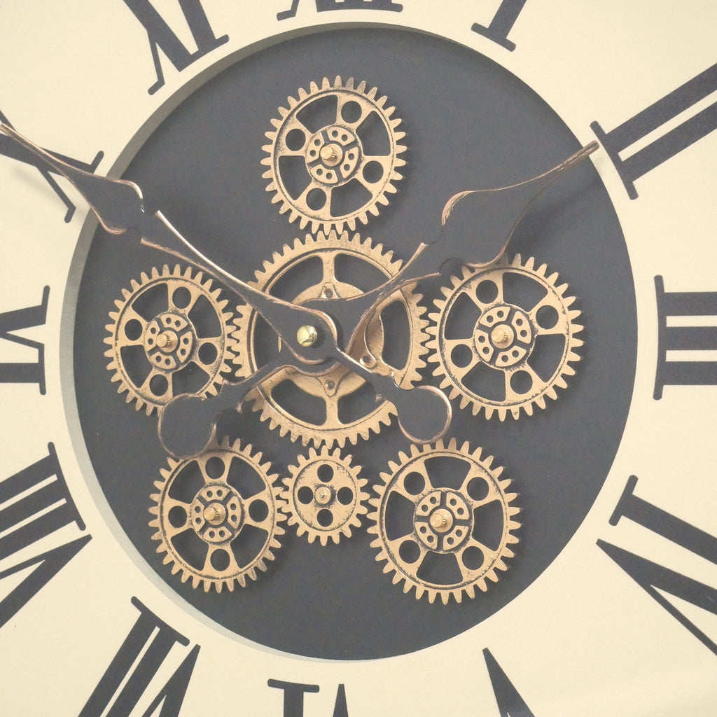 Wood-effect frame working cog wall clock with cream face