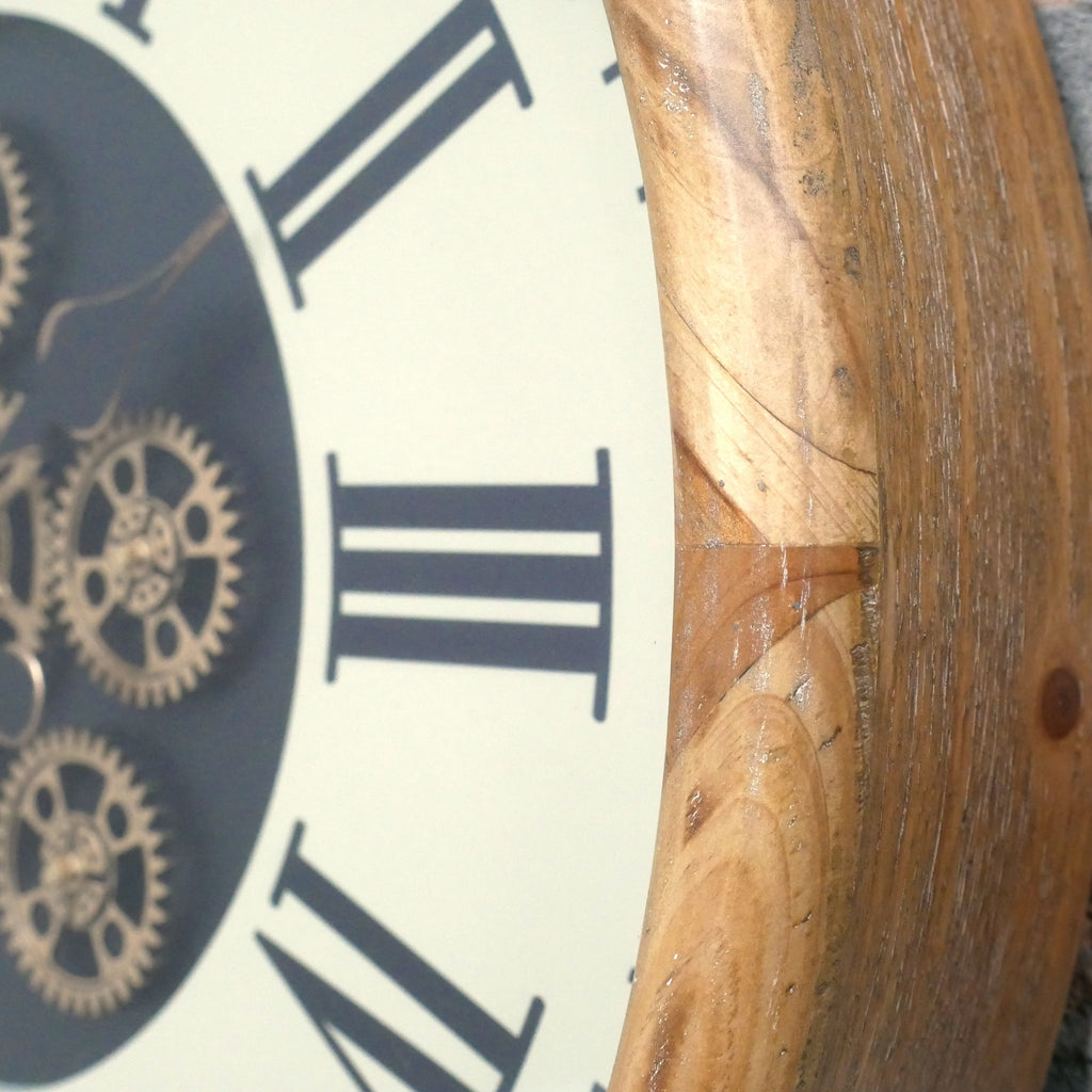Wood-effect frame working cog wall clock with cream face