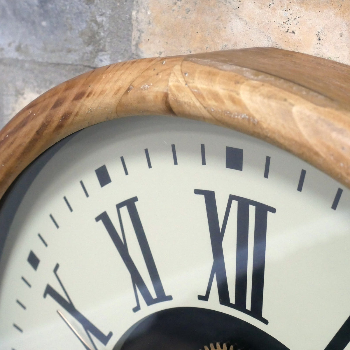 Wood-effect frame working cog wall clock with cream face