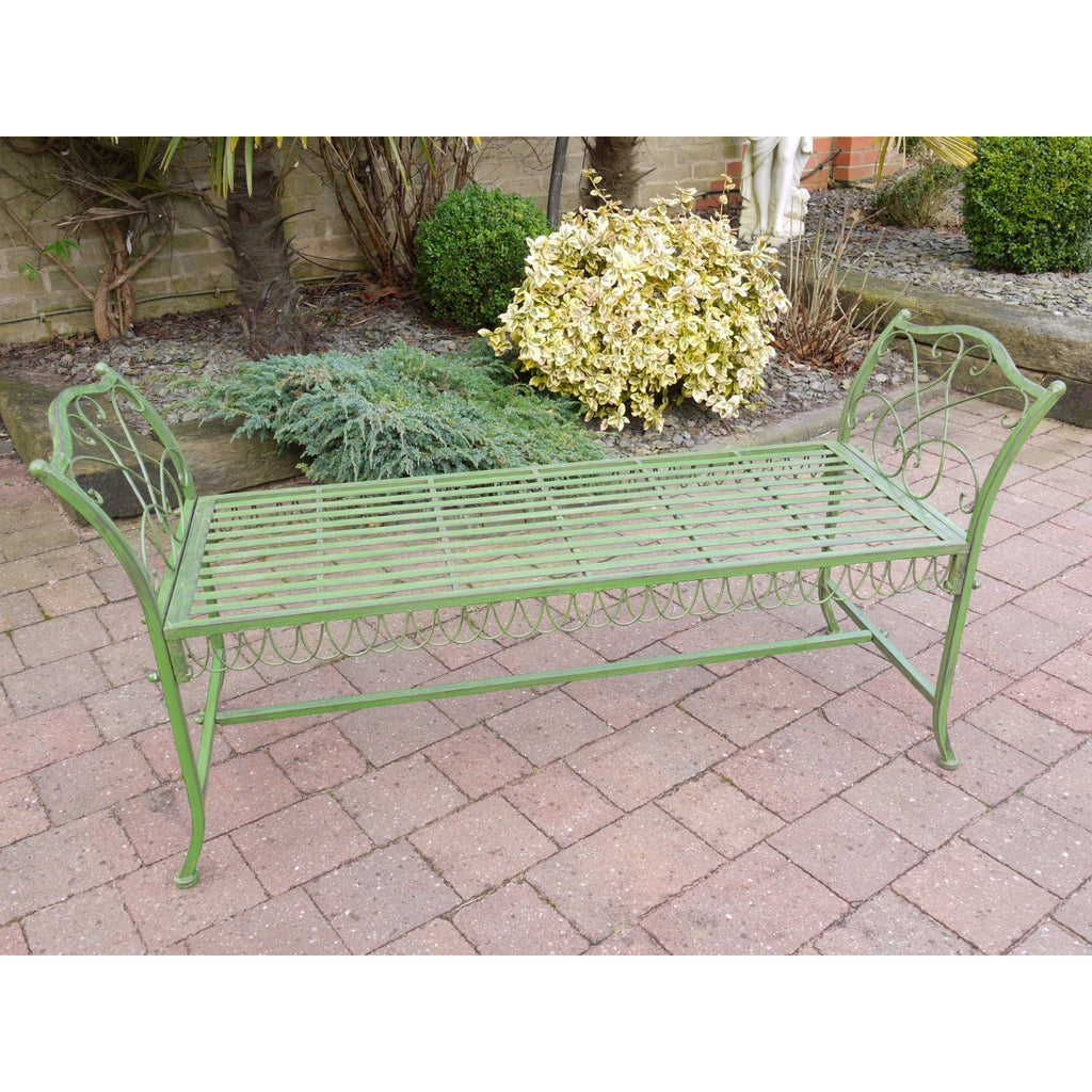 Burford Antique Green Scroll-End Backless Bench