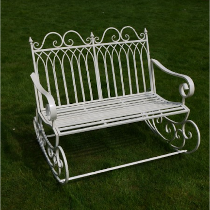 'Henley' Two Seat, Off White Metal Rocking Garden Bench