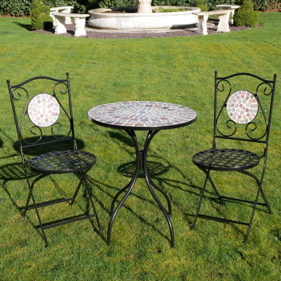 'Bloxham' Mosaic Decoration Cast Iron Garden Table & 2 Chairs