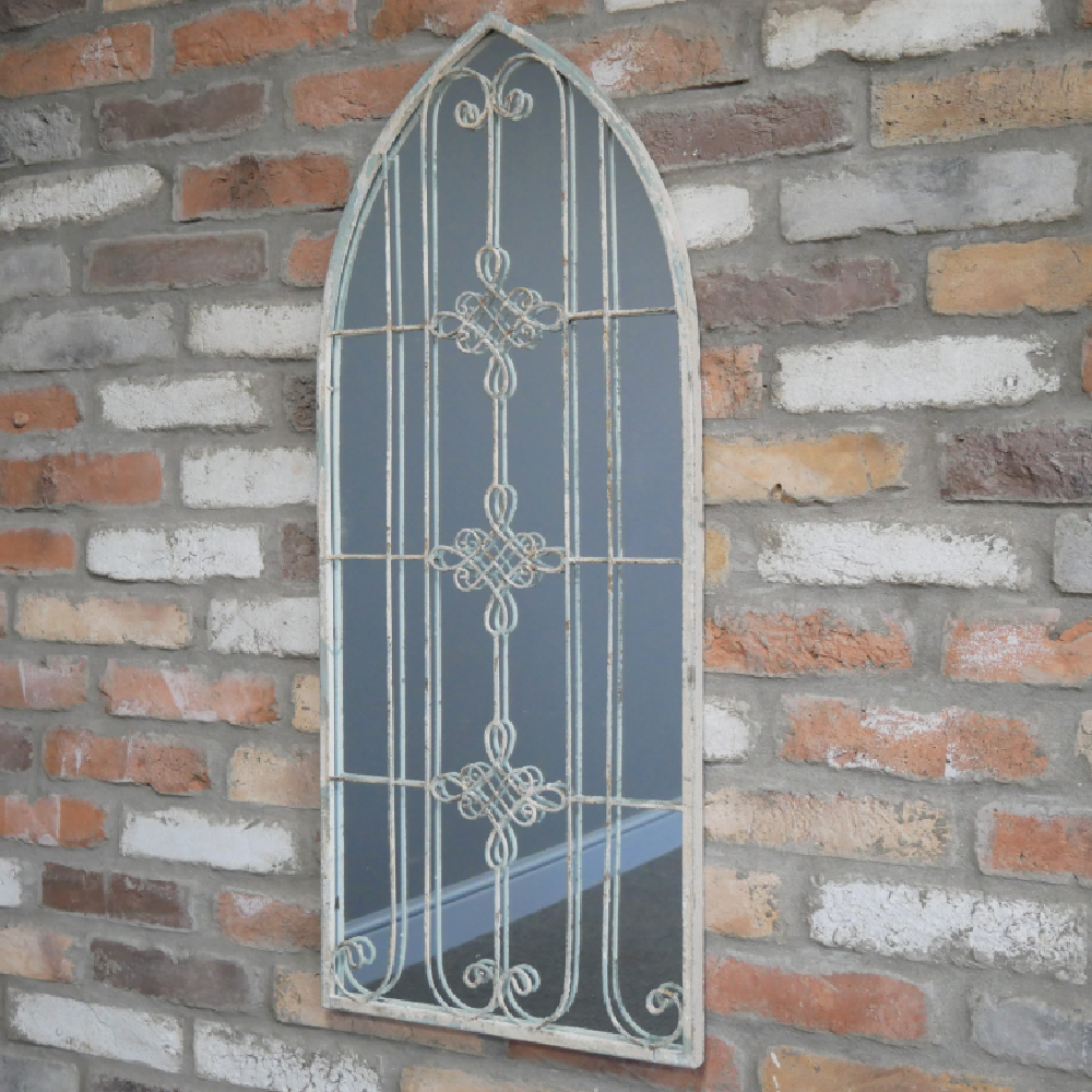 Distressed, Rustic Metal Frame Arch Wall Mirror