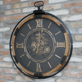 Metal & Wood Frame Working Cog Wall Clock, Black Face