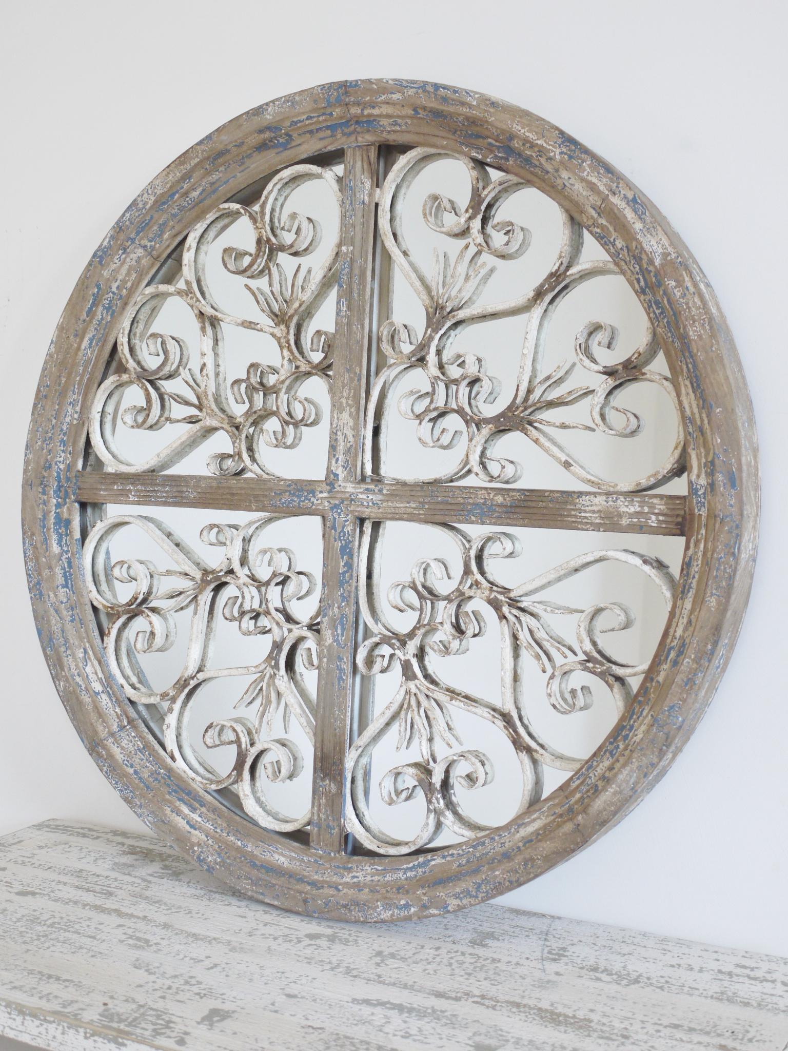Rustic Wood and Metal Circular Wall Mirror